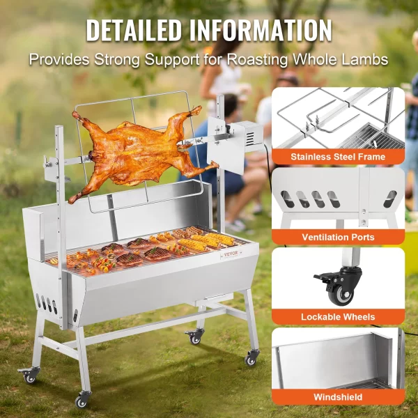 SucceBuy 35inch Rotisserie Grill Electric Motor Charcoal Spit Grill Stainless Steel Roaster - Image 5