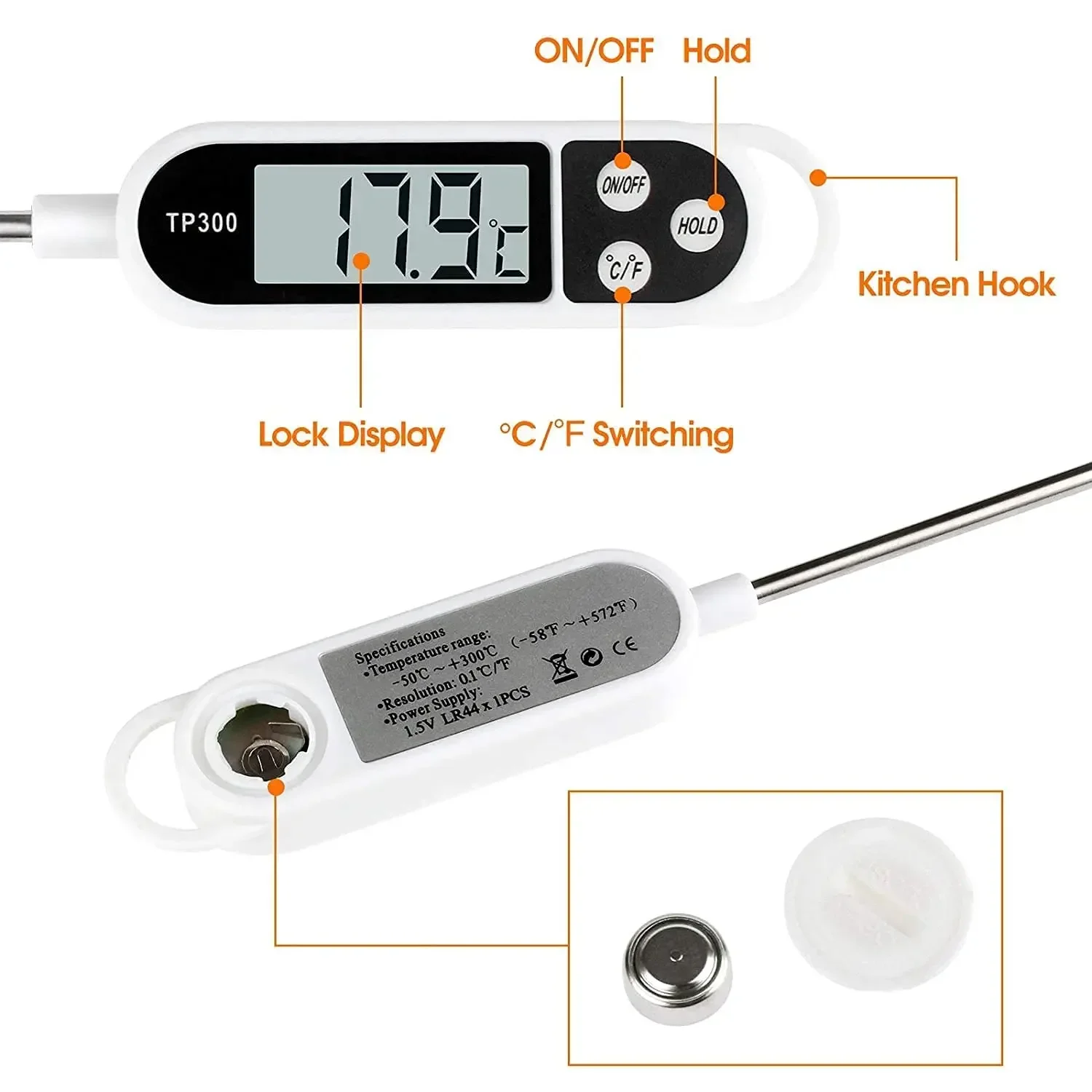 Food Thermometer Digital Real-Time Reading Meat And Beverage Thermometer With LCD Display And Probe Electronic Kitchen Thermomet - Image 4