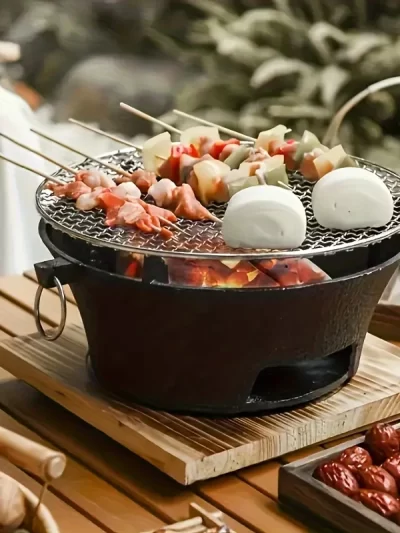 Round barbecue grill, portable camping stove, picnic barbecue party stove