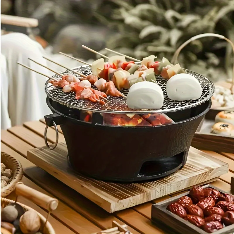 Round barbecue grill, portable camping stove, picnic barbecue party stove