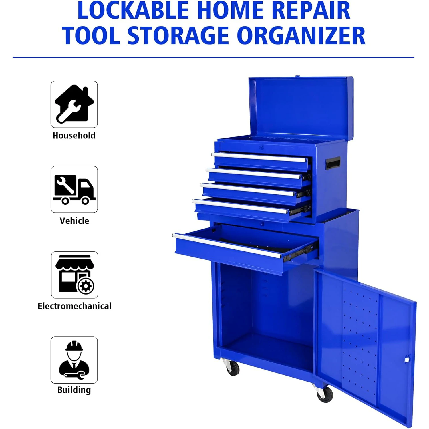 Roller cabinet with 5 drawers removable top box with inner lining adjustable shelf locking mechanism - Image 15