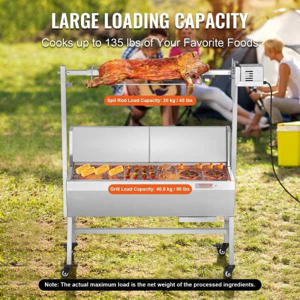 SucceBuy 35inch Rotisserie Grill Electric Motor Charcoal Spit Grill Stainless Steel Roaster - Image 2
