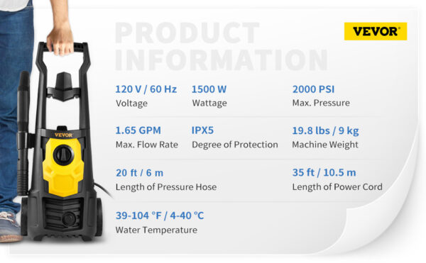 SucceBuy Electric Pressure Washer Power Washer Quick Connect Nozzles Foam Cannon Retractable Handle for Portable to Clean Patios - Image 21