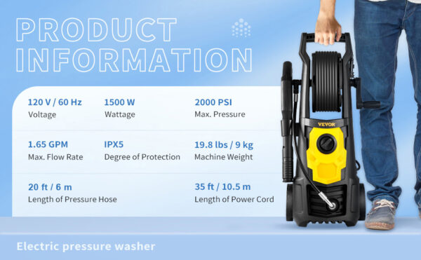 SucceBuy Electric Pressure Washer Power Washer Quick Connect Nozzles Foam Cannon Retractable Handle for Portable to Clean Patios - Image 22