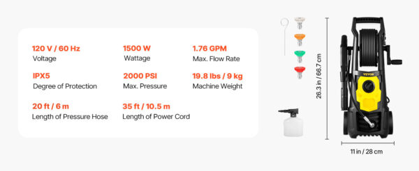 SucceBuy Electric Pressure Washer Power Washer Quick Connect Nozzles Foam Cannon Retractable Handle for Portable to Clean Patios - Image 20
