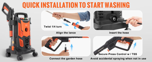 SucceBuy Electric Pressure Washer Power Washer Quick Connect Nozzles Foam Cannon Retractable Handle for Portable to Clean Patios - Image 16