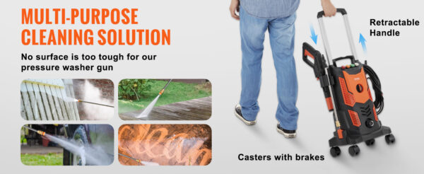 SucceBuy Electric Pressure Washer Power Washer Quick Connect Nozzles Foam Cannon Retractable Handle for Portable to Clean Patios - Image 17
