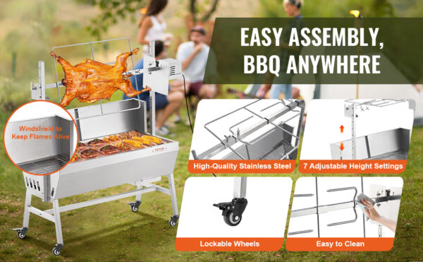 SucceBuy 35inch Rotisserie Grill Electric Motor Charcoal Spit Grill Stainless Steel Roaster - Image 12
