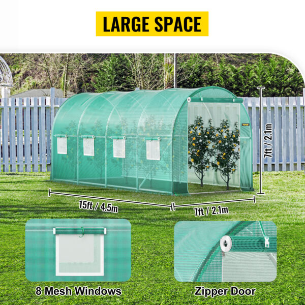 SucceBuy Walk-in Tunnel Greenhouse Galvanized Frame & Waterproof Cover 15x7x7/10x7x7/20x10x7/12x7x7 ft - Image 10