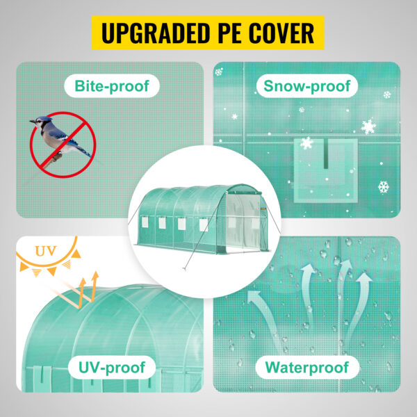 SucceBuy Walk-in Tunnel Greenhouse Galvanized Frame & Waterproof Cover 15x7x7/10x7x7/20x10x7/12x7x7 ft - Image 13