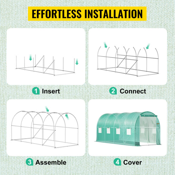 SucceBuy Walk-in Tunnel Greenhouse Galvanized Frame & Waterproof Cover 15x7x7/10x7x7/20x10x7/12x7x7 ft - Image 14