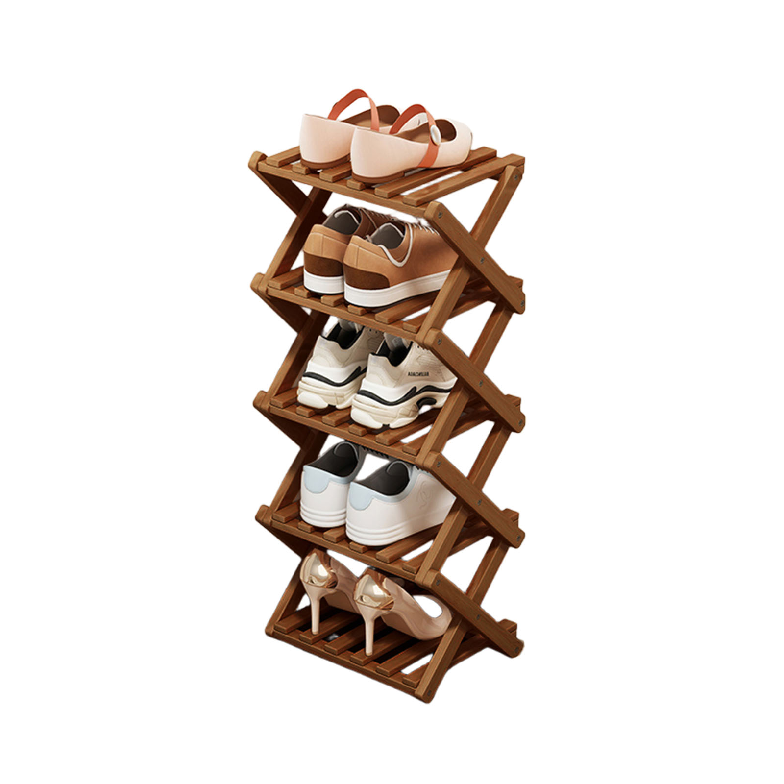 Shoe Rack Bamboo Foldable Storage Shoe Rack Multifunctional Shoe Racks Free Standing Rack - Image 25