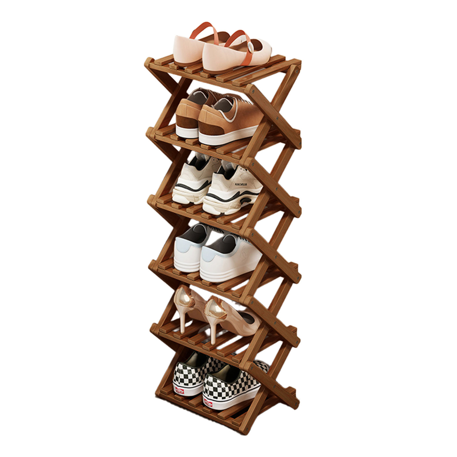 Shoe Rack Bamboo Foldable Storage Shoe Rack Multifunctional Shoe Racks Free Standing Rack - Image 26
