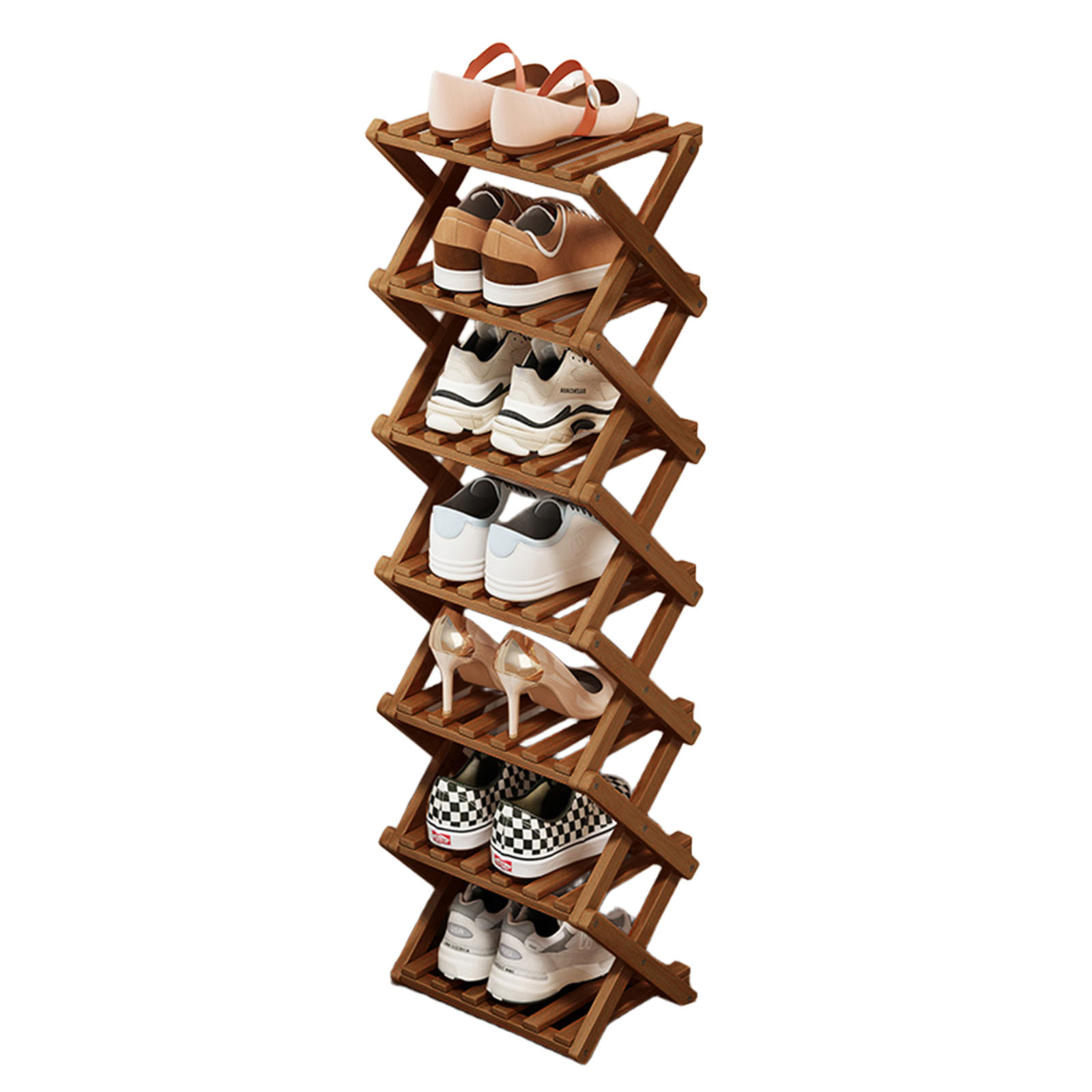 Shoe Rack Bamboo Foldable Storage Shoe Rack Multifunctional Shoe Racks Free Standing Rack - Image 27
