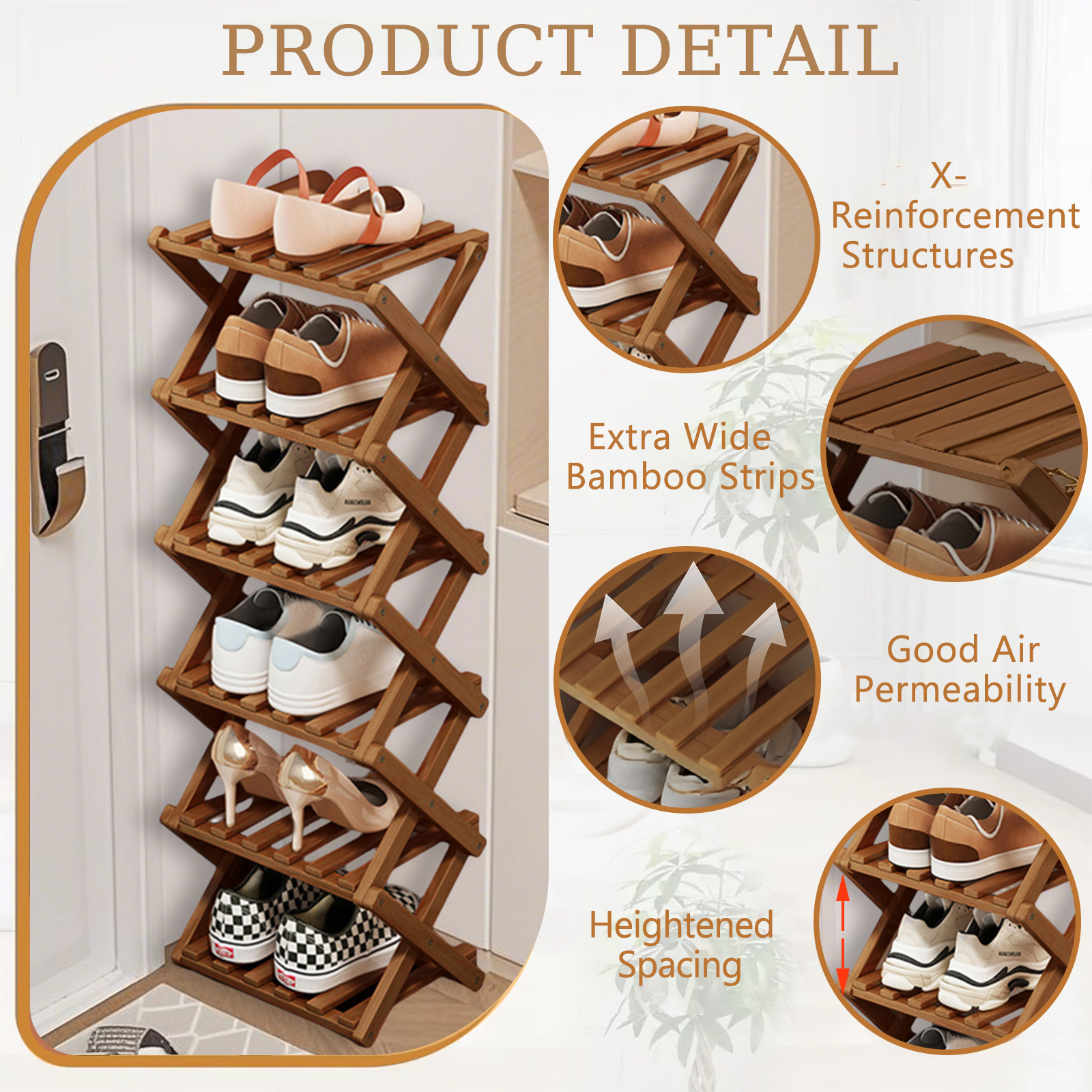 Shoe Rack Bamboo Foldable Storage Shoe Rack Multifunctional Shoe Racks Free Standing Rack - Image 32