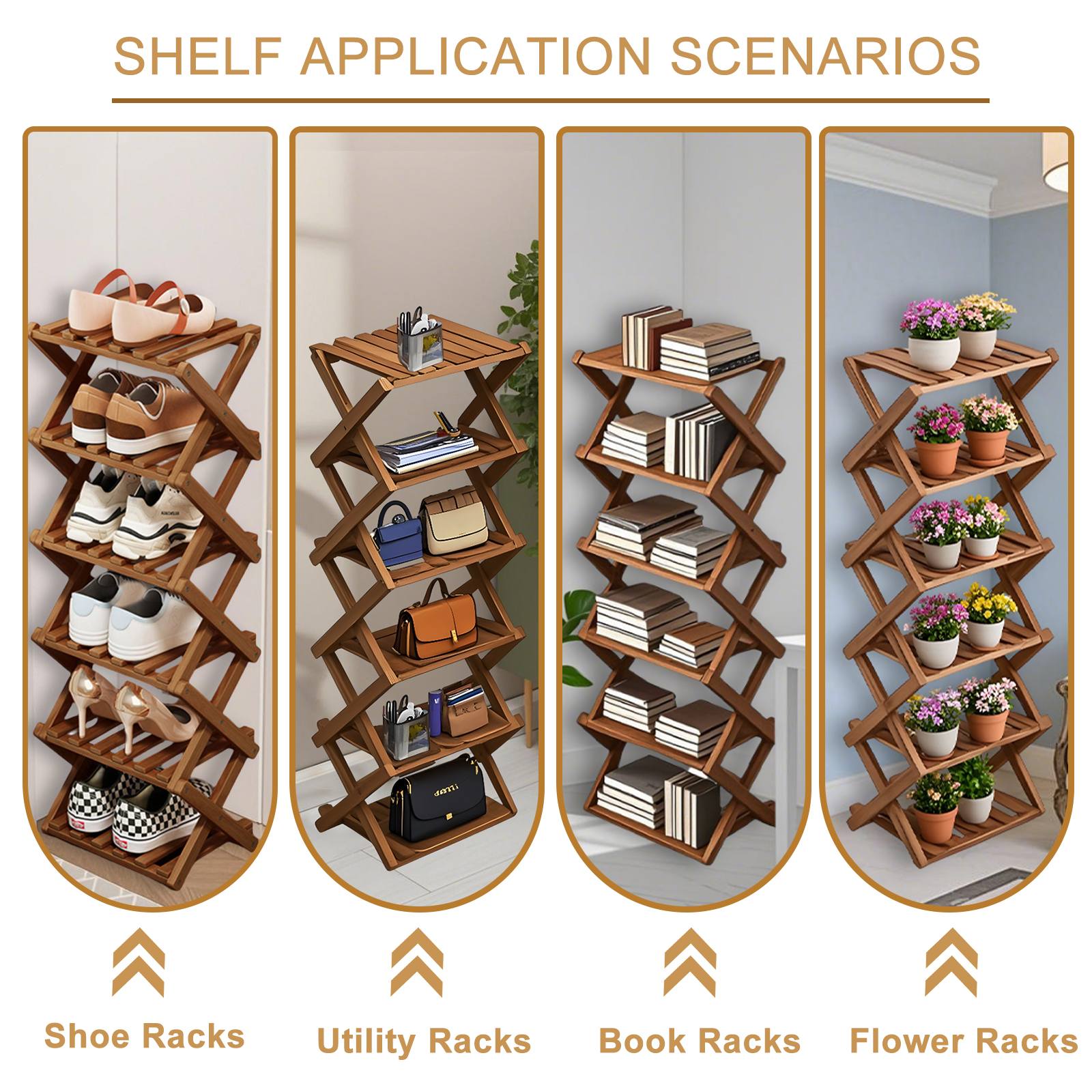Shoe Rack Bamboo Foldable Storage Shoe Rack Multifunctional Shoe Racks Free Standing Rack - Image 30