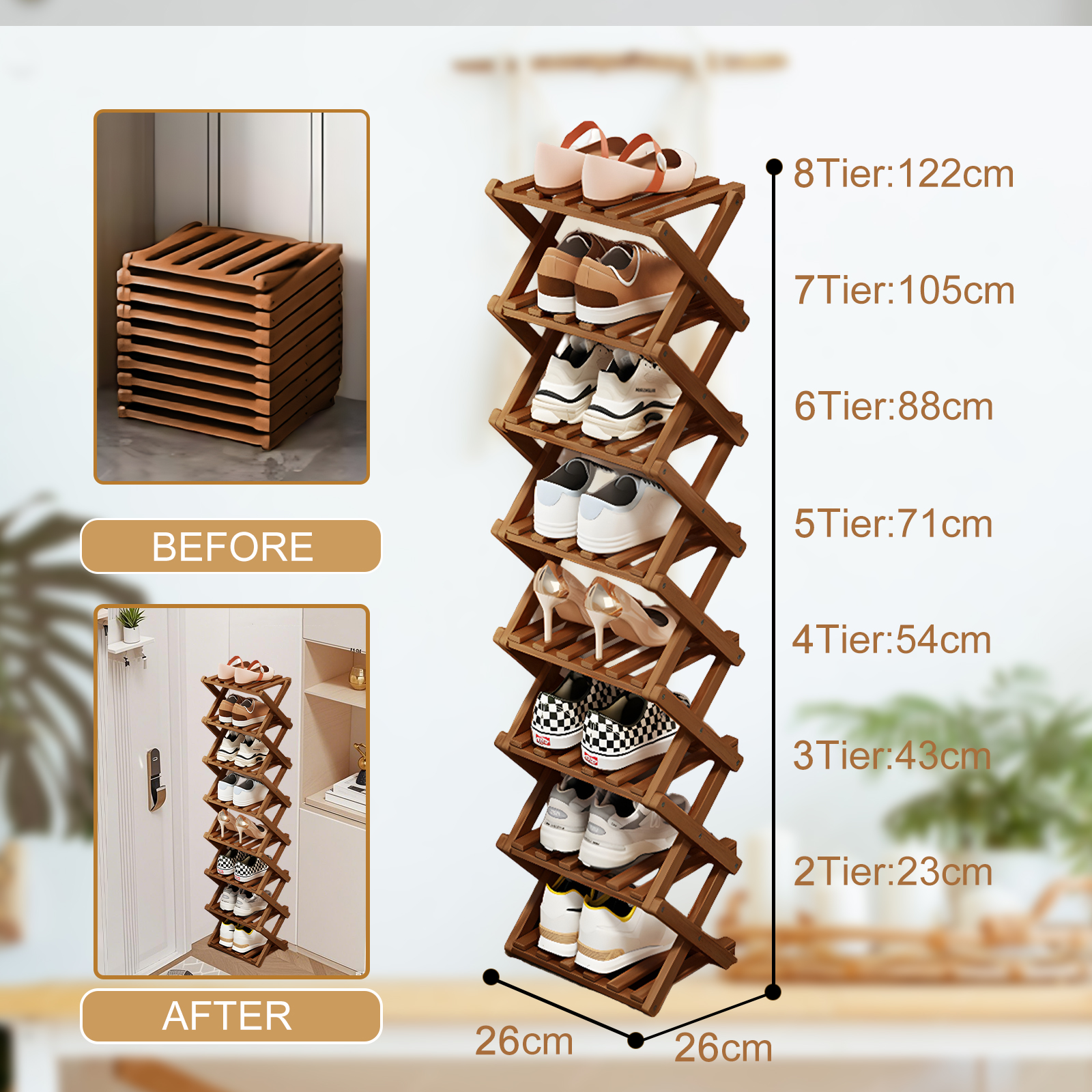 Shoe Rack Bamboo Foldable Storage Shoe Rack Multifunctional Shoe Racks Free Standing Rack - Image 31