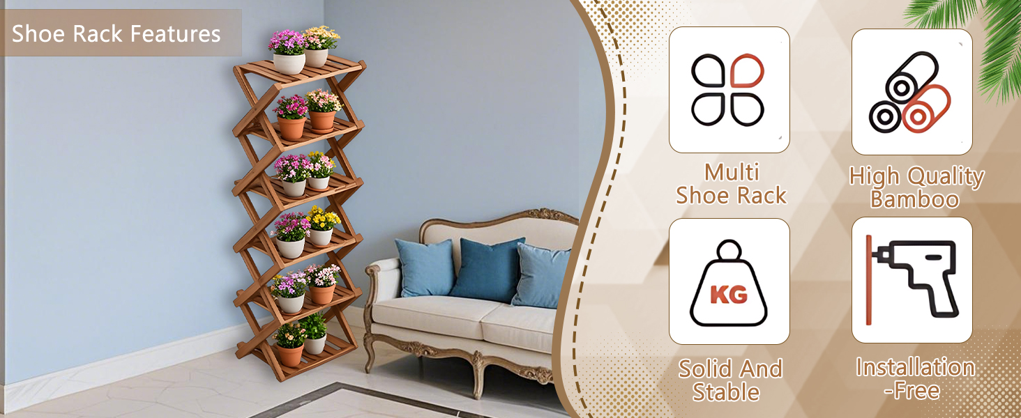 Shoe Rack Bamboo Foldable Storage Shoe Rack Multifunctional Shoe Racks Free Standing Rack - Image 16