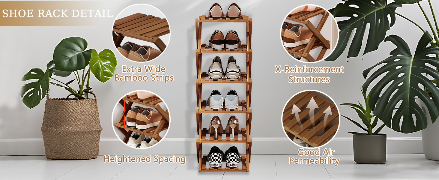 Shoe Rack Bamboo Foldable Storage Shoe Rack Multifunctional Shoe Racks Free Standing Rack - Image 33