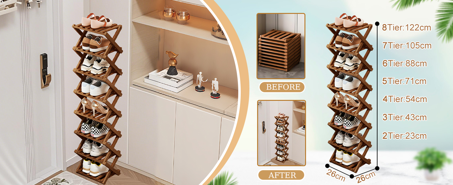 Shoe Rack Bamboo Foldable Storage Shoe Rack Multifunctional Shoe Racks Free Standing Rack - Image 18