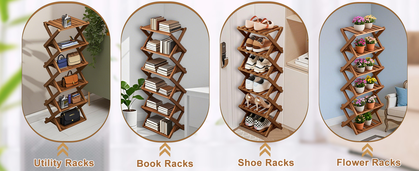 Shoe Rack Bamboo Foldable Storage Shoe Rack Multifunctional Shoe Racks Free Standing Rack - Image 34