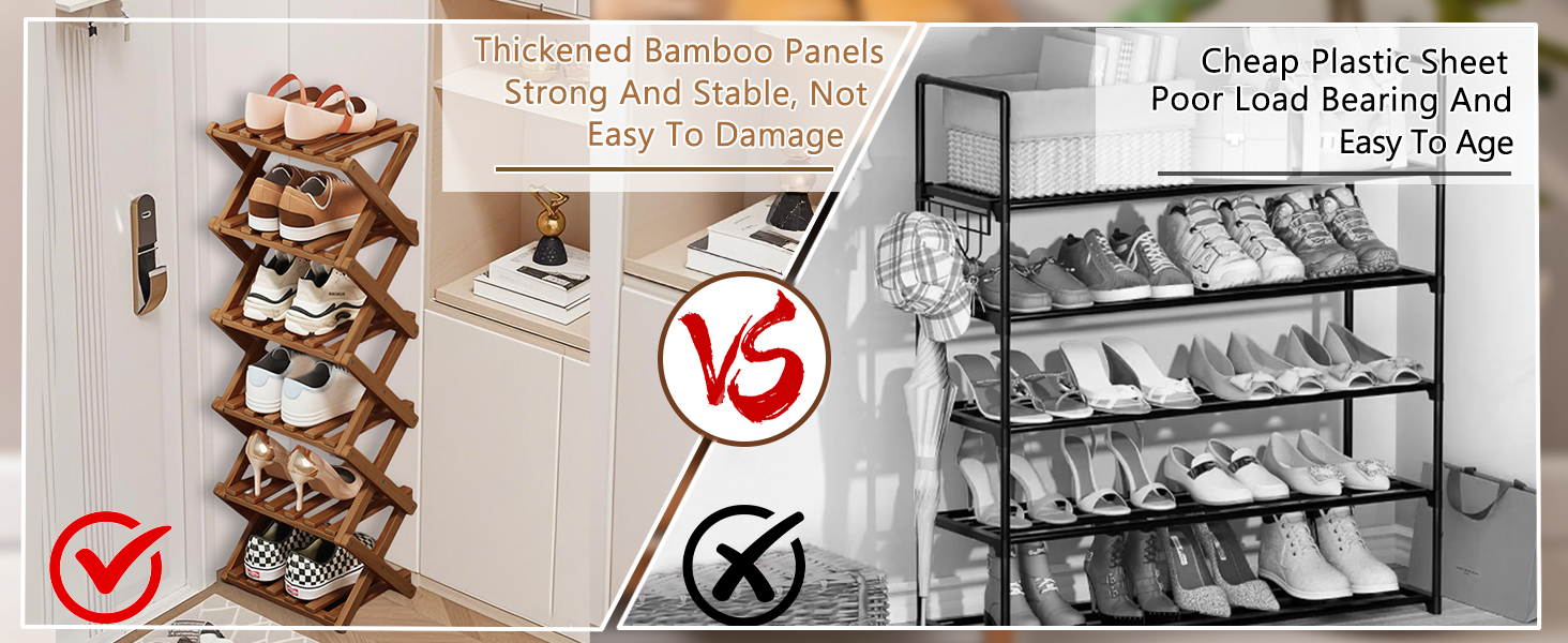 Shoe Rack Bamboo Foldable Storage Shoe Rack Multifunctional Shoe Racks Free Standing Rack - Image 17