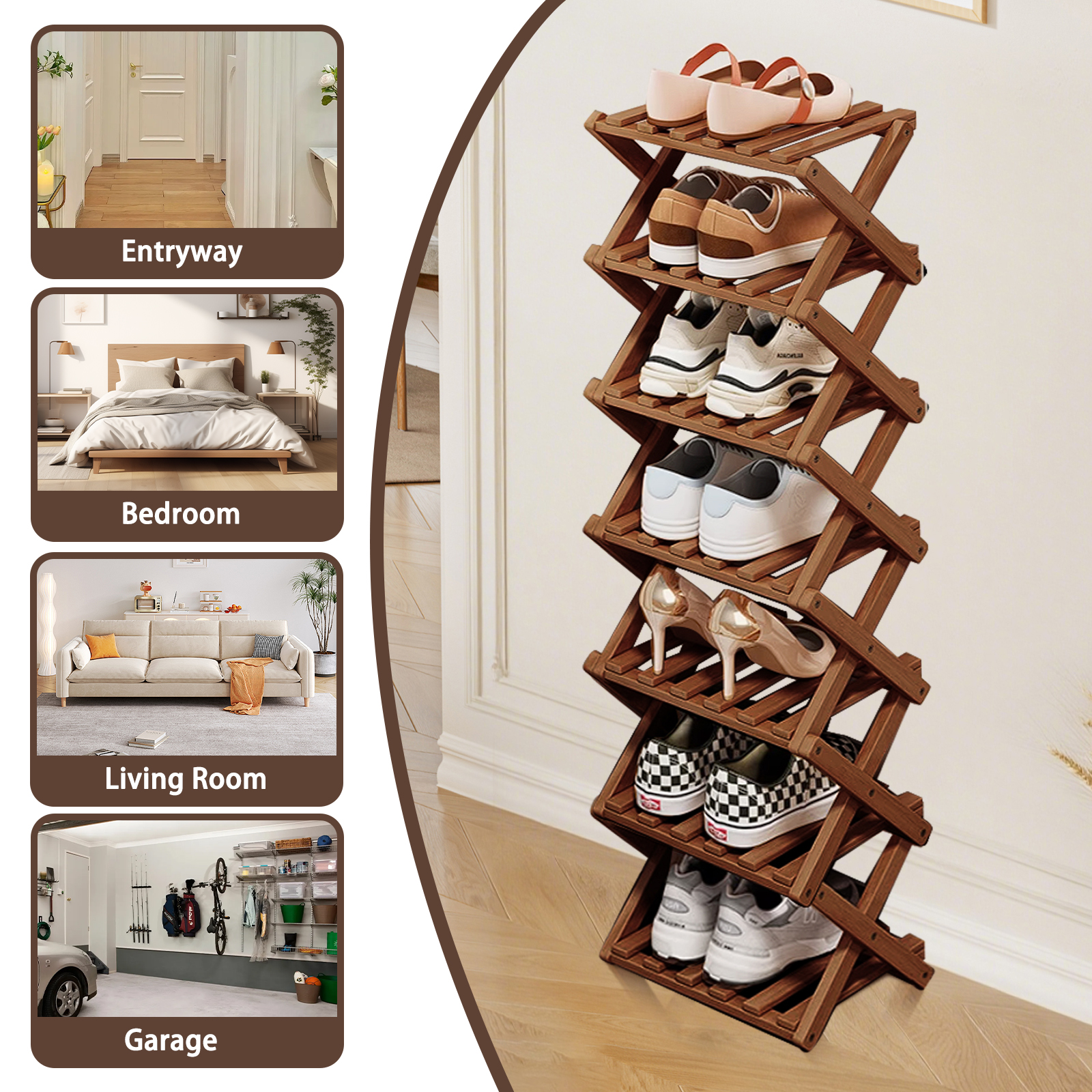 Shoe Rack Bamboo Foldable Storage Shoe Rack Multifunctional Shoe Racks Free Standing Rack - Image 36