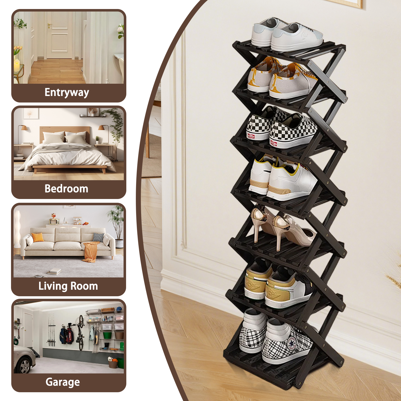 Shoe Rack Bamboo Foldable Storage Shoe Rack Multifunctional Shoe Racks Free Standing Rack - Image 37