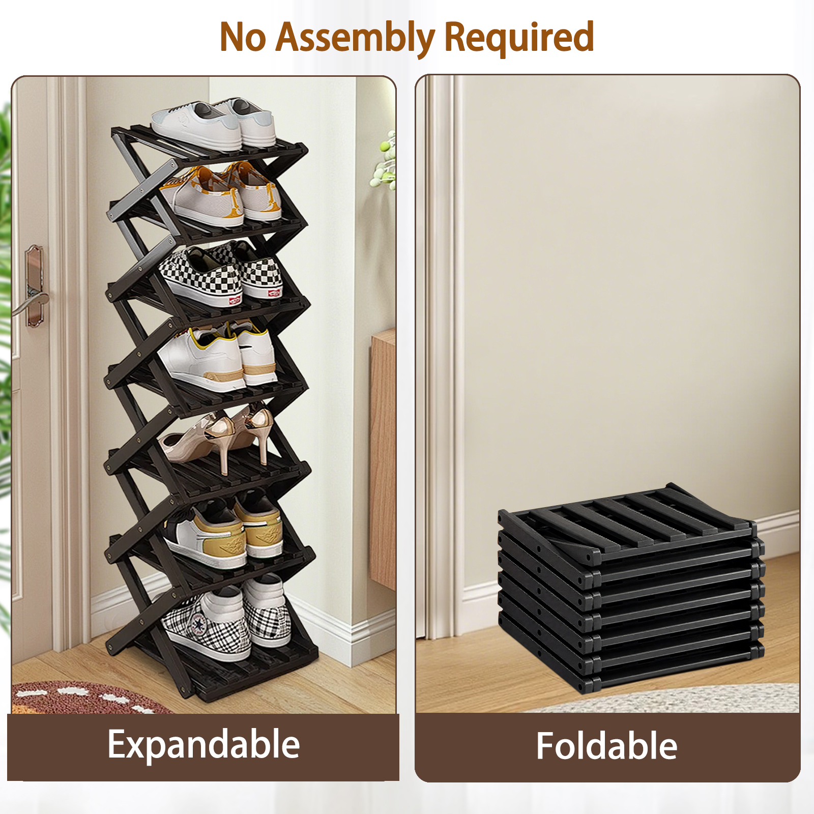 Shoe Rack Bamboo Foldable Storage Shoe Rack Multifunctional Shoe Racks Free Standing Rack - Image 39