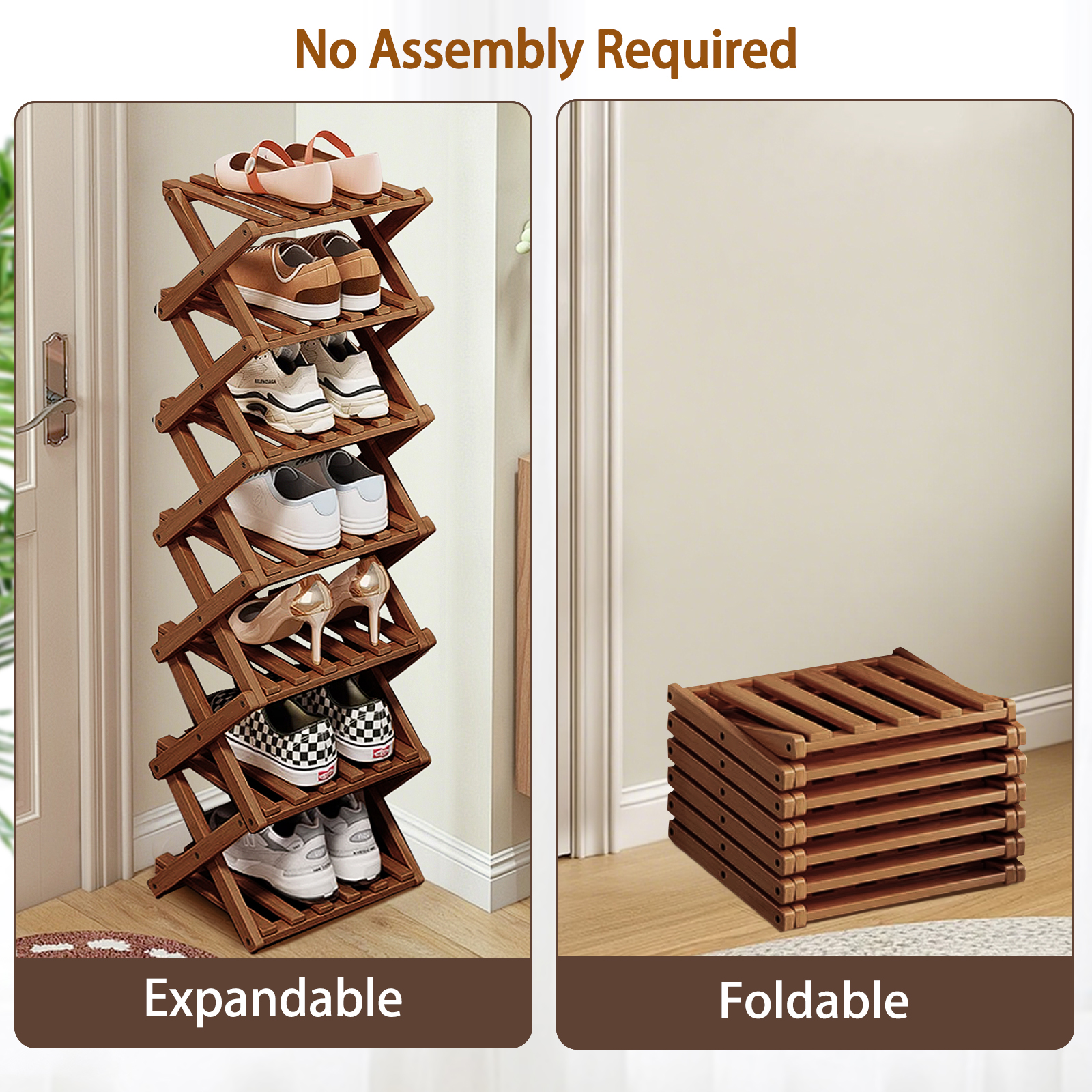 Shoe Rack Bamboo Foldable Storage Shoe Rack Multifunctional Shoe Racks Free Standing Rack - Image 40