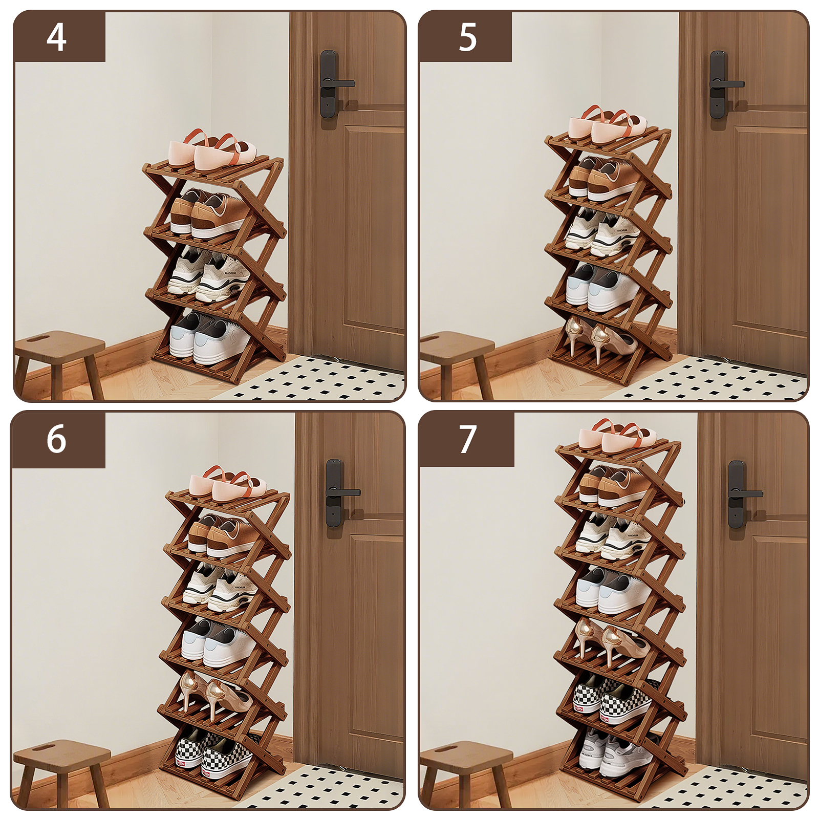 Shoe Rack Bamboo Foldable Storage Shoe Rack Multifunctional Shoe Racks Free Standing Rack - Image 42