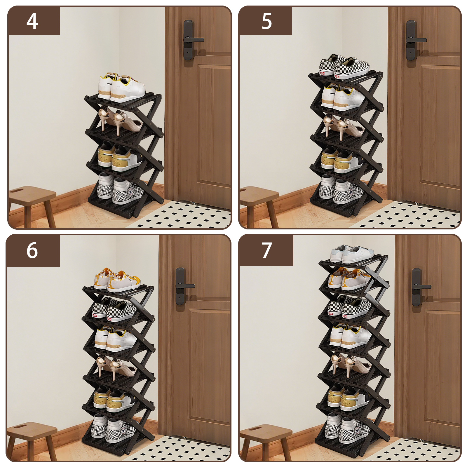 Shoe Rack Bamboo Foldable Storage Shoe Rack Multifunctional Shoe Racks Free Standing Rack - Image 41