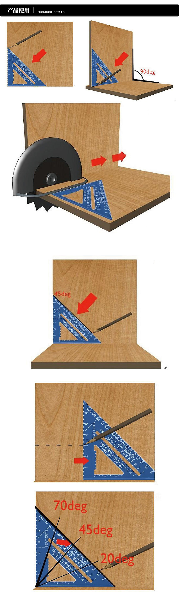 New 7Inch Triangle Ruler Measurement Tool Aluminium Alloy Carpenter Tools Inch Metric Angle Ruler Speed Square - Image 12