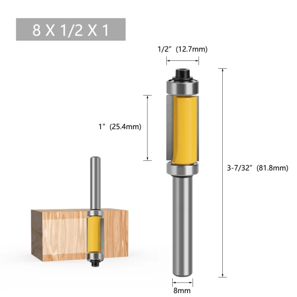 LAVIE 1pcs 8mm Shank Double Bearing Straight 1 inch Trim Router Bit Trimming Knife Milling Cutter Carbide Flush Woodworking - Image 8