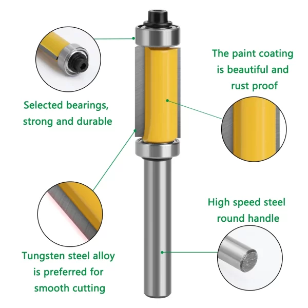LAVIE 1pcs 8mm Shank Double Bearing Straight 1 inch Trim Router Bit Trimming Knife Milling Cutter Carbide Flush Woodworking - Image 13
