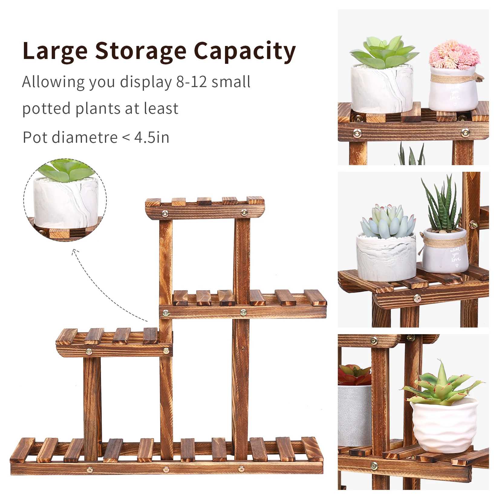 Carbonized Wood Plant Stand Multi Tier Succulent Rack Plant Holder - Image 4