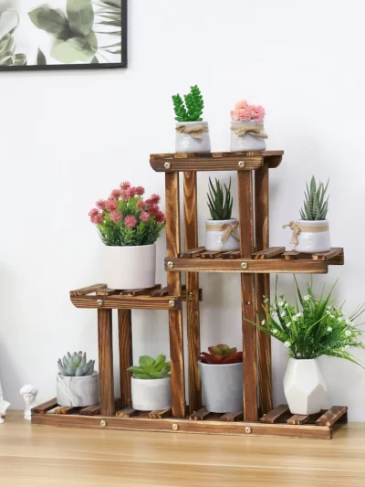 Carbonized Wood Plant Stand Multi Tier Succulent Rack Plant Holder
