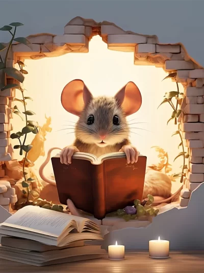 3D Reading Mouse Wall Stickers Cute Cartoon Animal Pattern Vinyl Decals