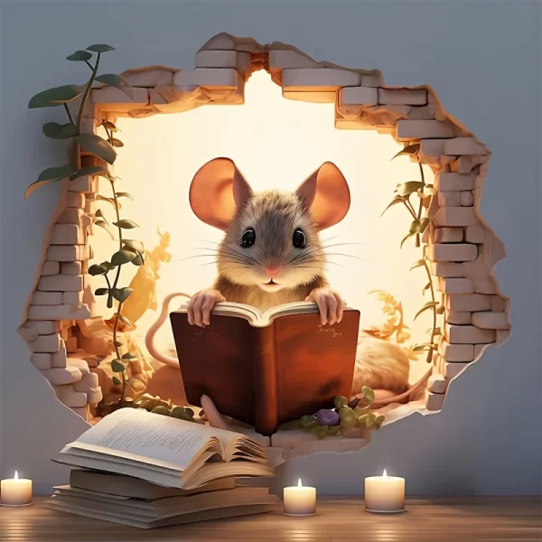 3D Reading Mouse Wall Stickers Cute Cartoon Animal Pattern Vinyl Decals