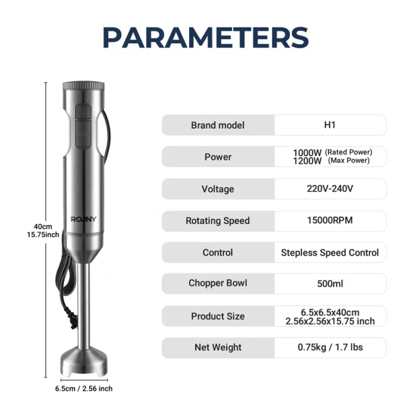 ROUNY 4-in-1 Hand Immersion Blender 1000W Powerful, Stainless Steel Stick Food Mixer - Image 15