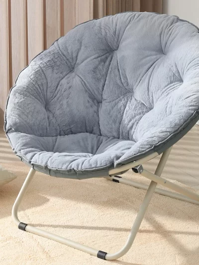 Comfortable Faux Fur Saucer Chair Round Folding Lounge Chair Flexible Seating
