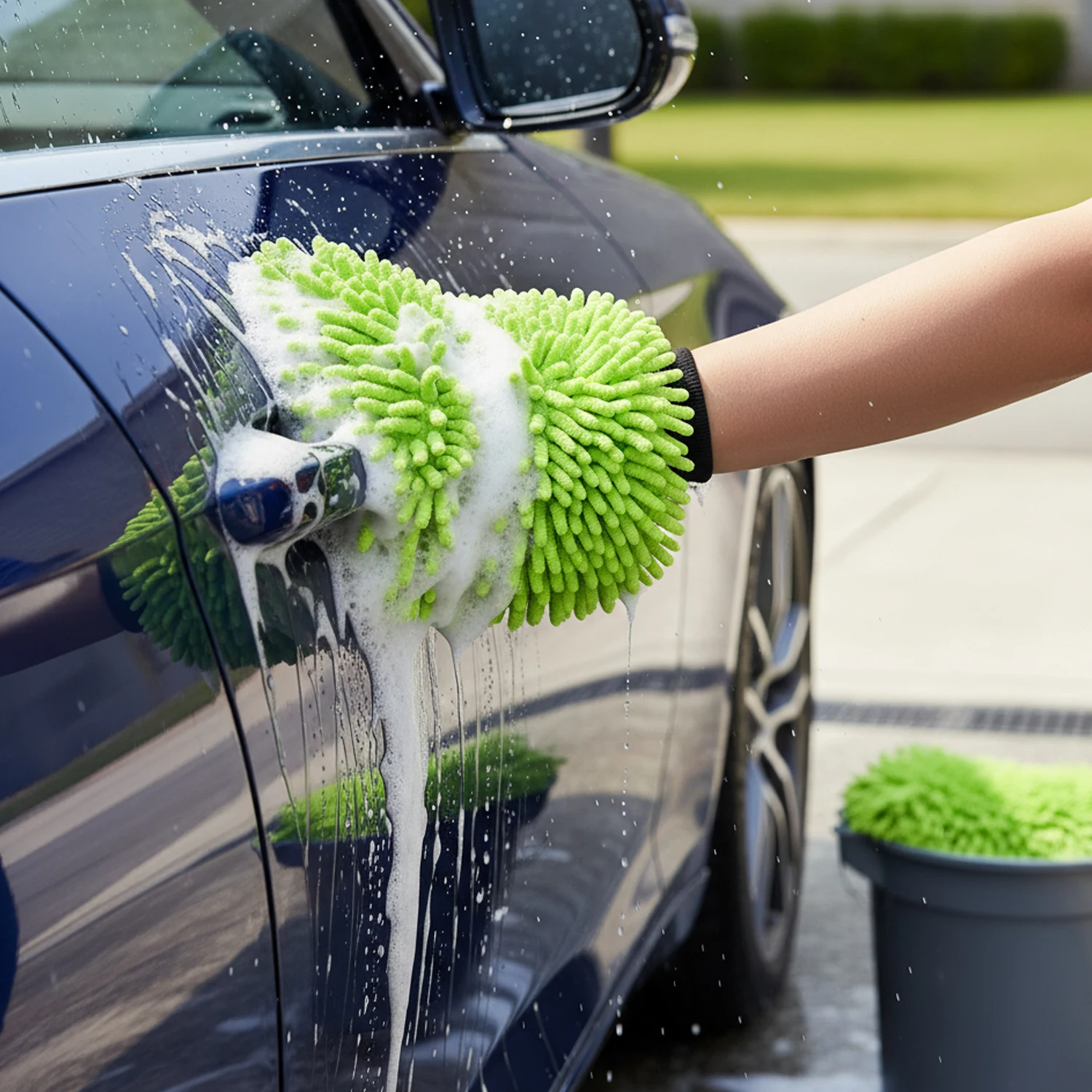 Super Absorbent Car Wash Sponge Microfiber Car Wash 1/2pcs Green Gloves Scratch Free - Image 13