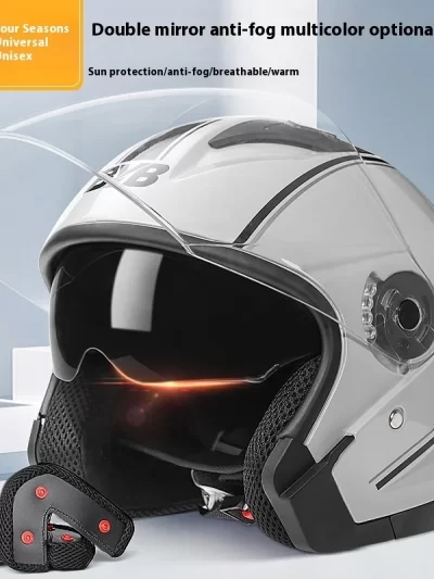 Motorcycle Open Face Helmet For Men And Women Dual Lens Sun Visor Face Shield