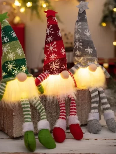 Christmas Faceless Doll Gnome Ornaments LED Light Plush Knitting Crafts Tree Pendant Christmas Decorations