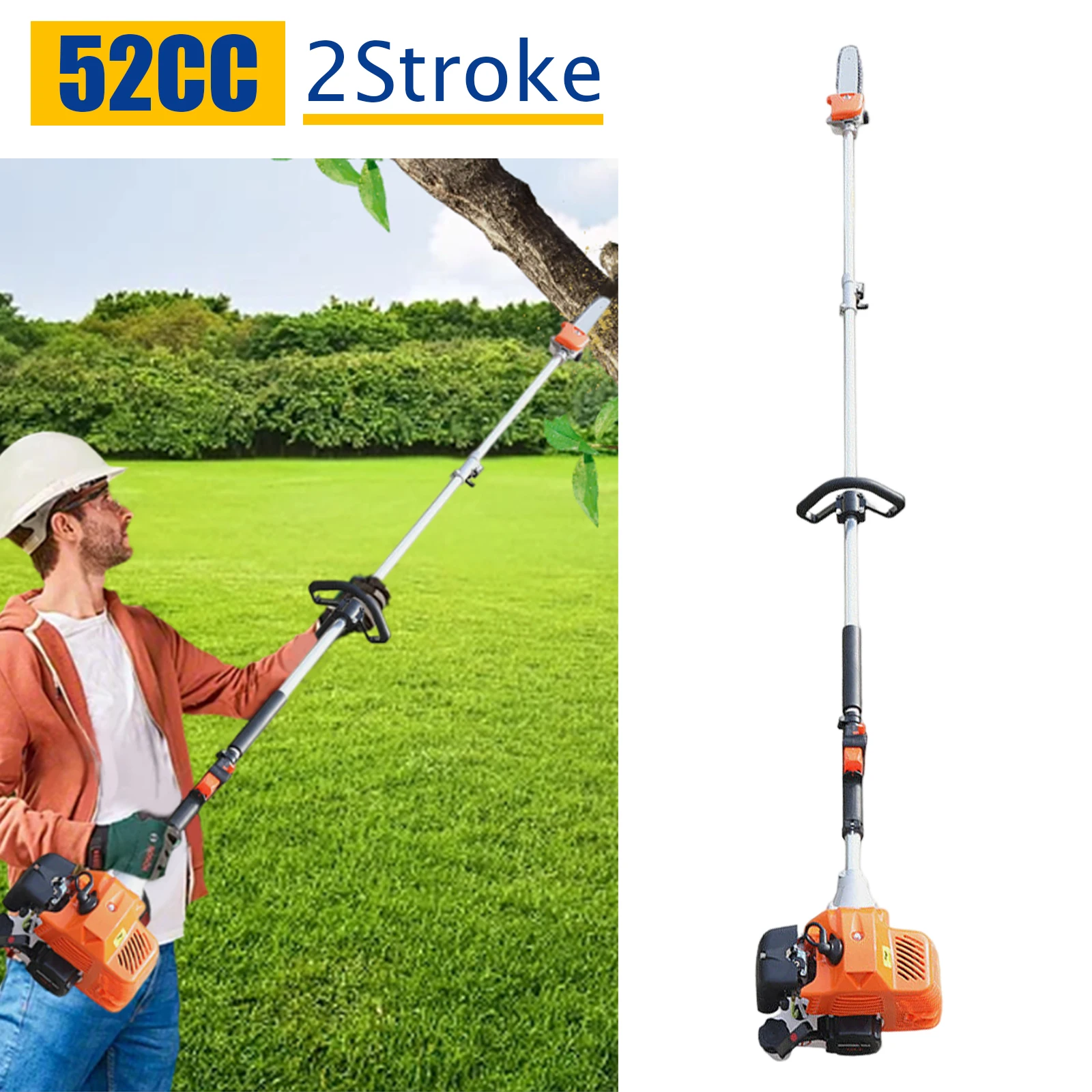 2 Stroke 52cc High Reach Pole Saw Pole Chainsaw Air-cooled High Branch Height Cordless Garden Tree Pruning Tool