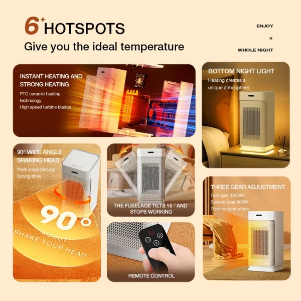 Portable PTC ceramic electric heater with multi-stage adjustment, silent, small household fan - Image 6