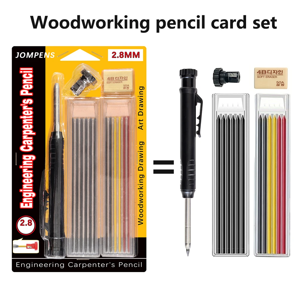 Solid Carpenter Pencil Set Deep Hole Marking Tool Pen Built In Pencil Sharpener Carpenter Lead Core