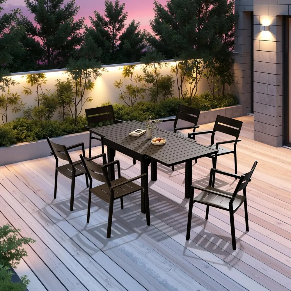 Patio Aluminum Top Dining Table for 4-6, 31" - 63" Outdoor Extendable Dining Table - Image 6