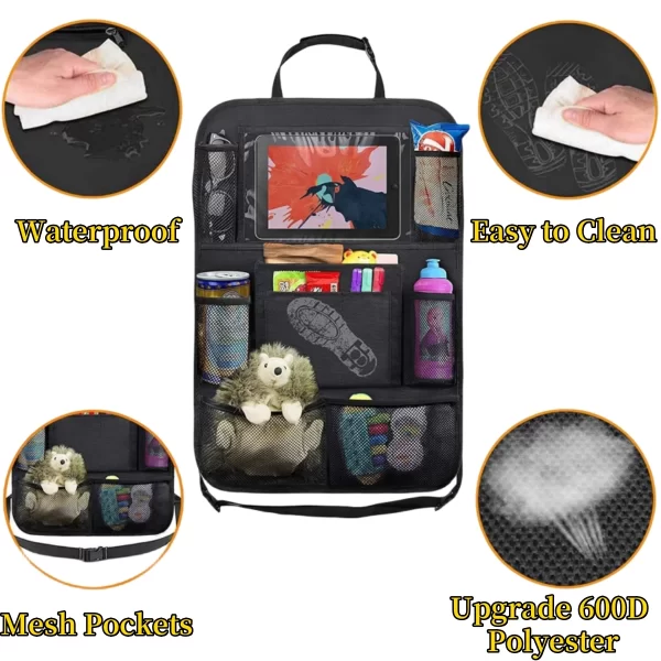 Car Seat Back Organizer 10 Storage Pockets with Touch Screen Tablet Holder - Image 4