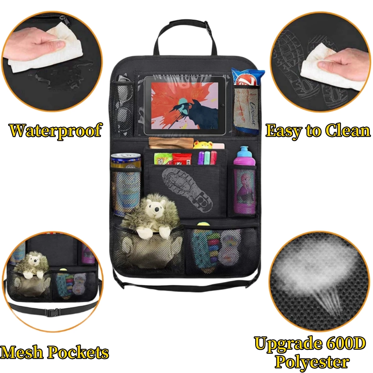 Car Seat Back Organizer 10 Storage Pockets with Touch Screen Tablet Holder - Image 4
